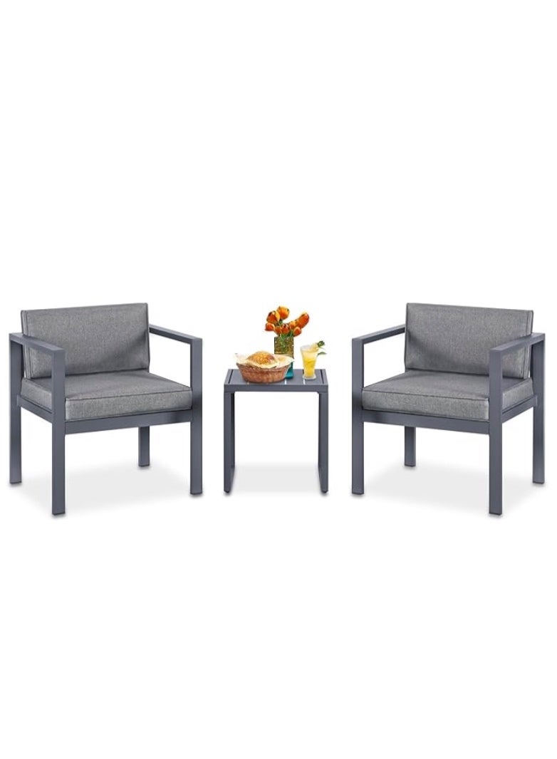 YIYAN 3-Piece Indoor-Outdoor Patio Bistro Set with Coffee Table, Aluminum Balcony Furniture Set with Gray Cushions